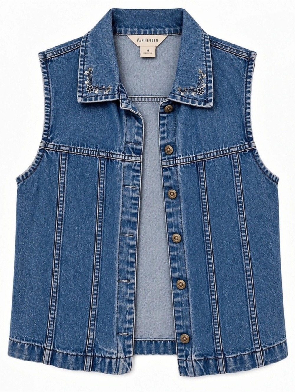 Van Heusen Embroidered Denim Vest in Blue Size Medium